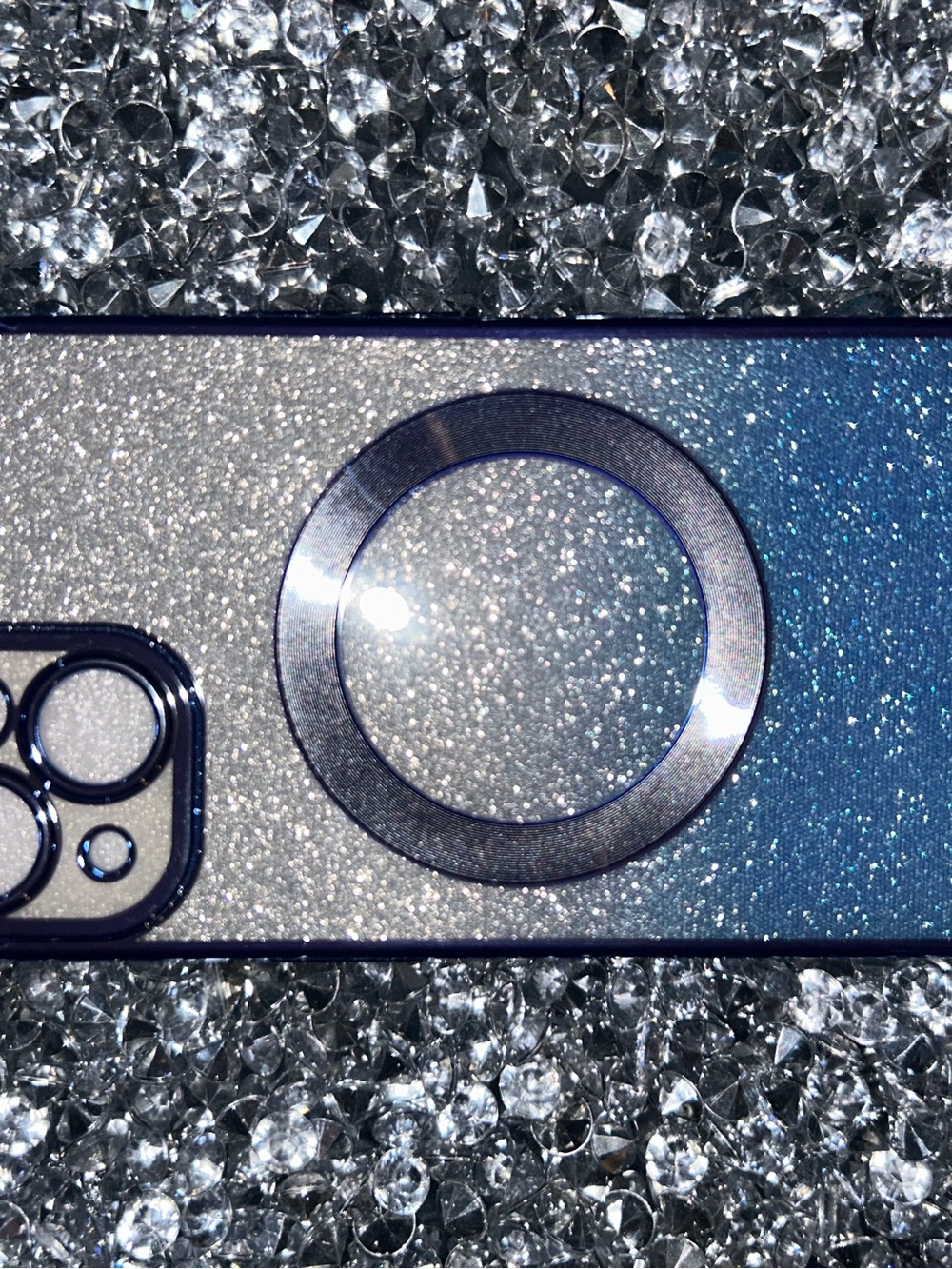 Sparkle Blue Magnetic Camera Ring Phone Case - Unbranded iPhone 15